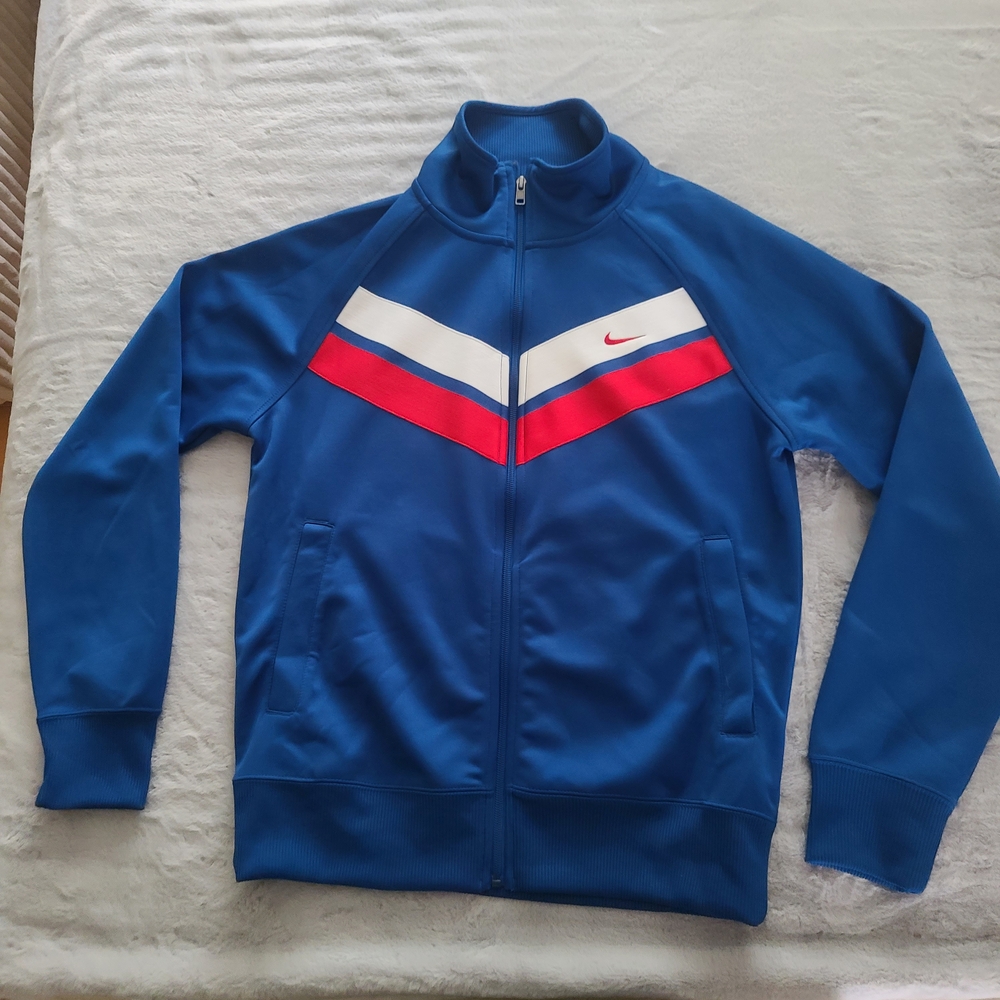 Blue Nike Track Jacket with Red and White Stripes
